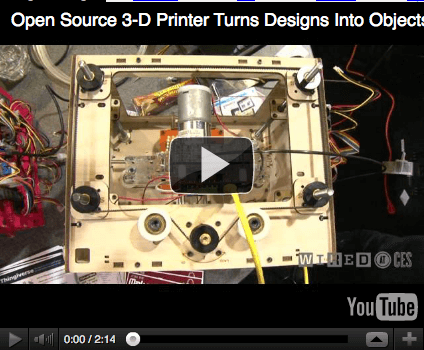 Open Source 3D Printer turns Designs into Objects, youtube