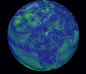 Daher weht der Wind - der Globus mit den Luftströmungen lässt sich drehen. earth. Foto: nullschool.net